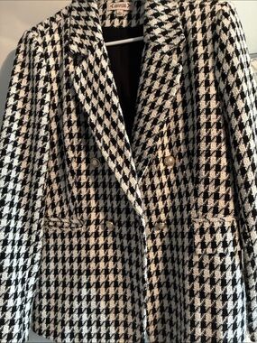 Nanette Lepore Black and White Houndstooth Double-Breasted Blazer size 10 lined
